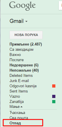 obrisane poruke gmail