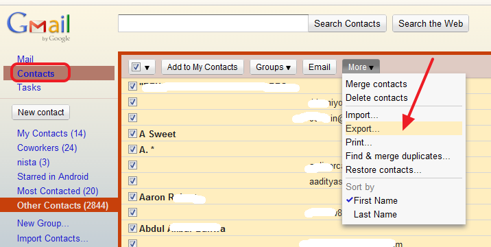 izvoz gmail kontakata