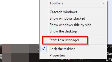 otvoriti task manager iz taskbara