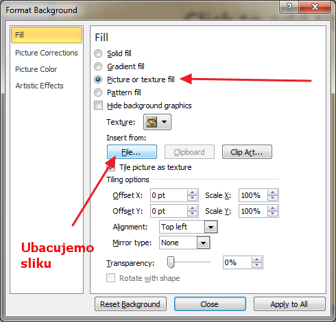 ubacivanje slike kao pozadine prezentacij