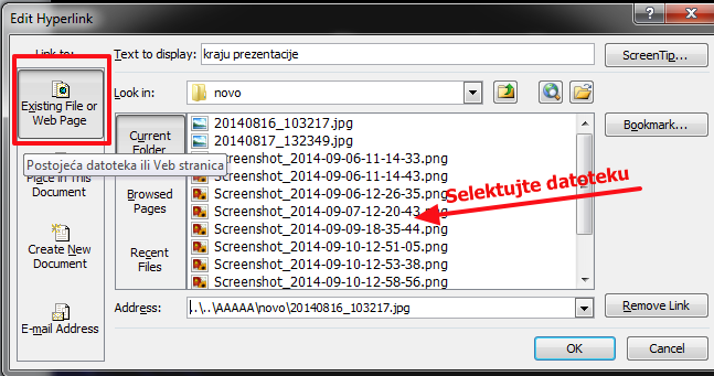 link ka datoteci u prezentaciji