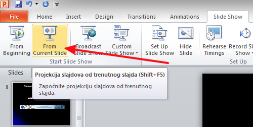 projekcija slajdova od trenutnog slajda